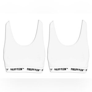 Philipp Plein White Sports Bra with Logo Band
